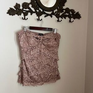 Le Chateau Floral Lace Beaded Bustier Top